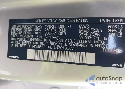 2017 Volvo Xc90 T5 Momentum z USA, uszkodzony, nr VIN YV4102KK3H1114575